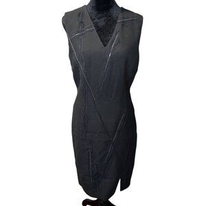 Elie Tahari Black Sleeveless Sheath Dress With Textured Accents Side Slit Size 6